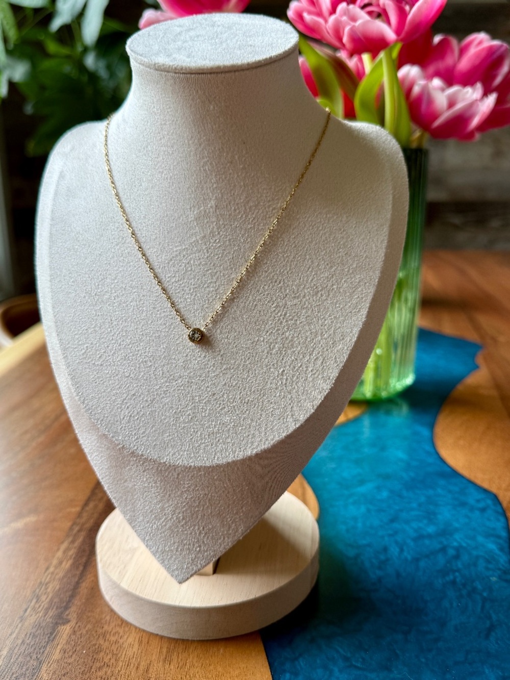 Tiny Bezel CZ Stainless Steel Necklace